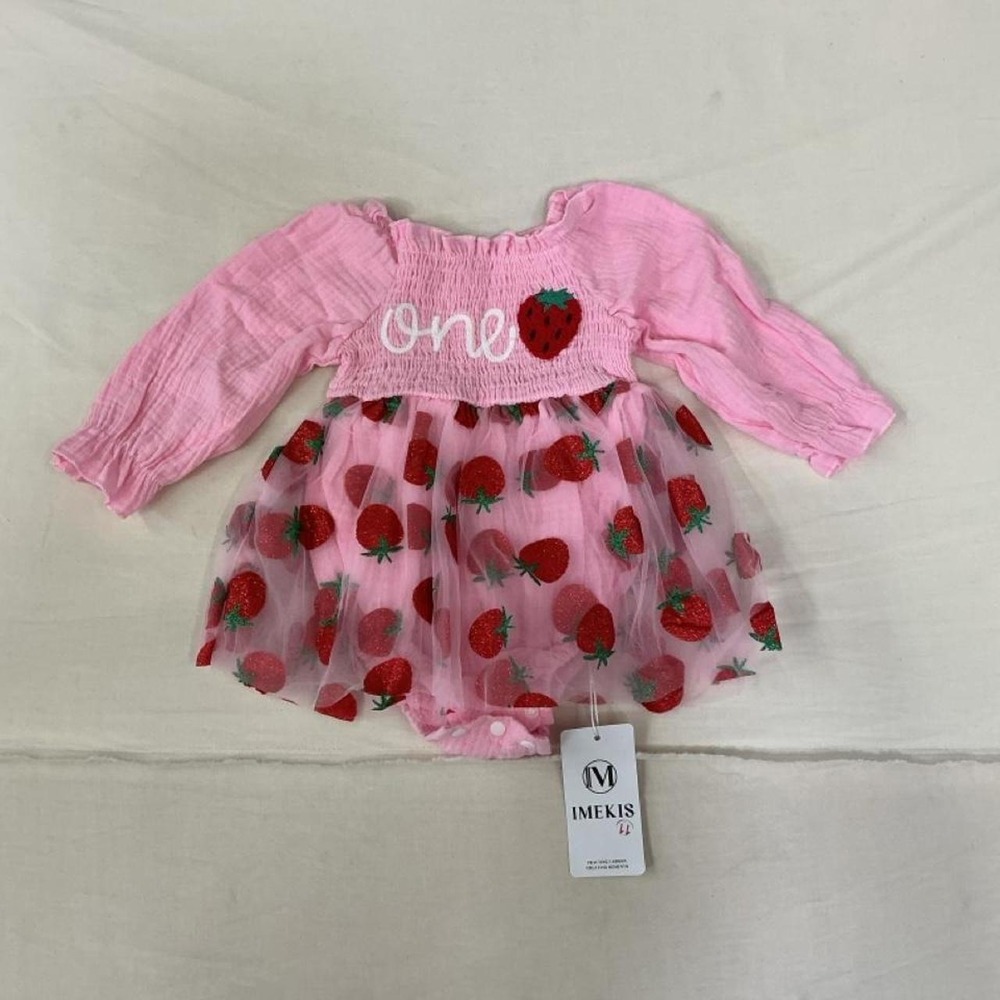 Imekis Baby Girl Strawberry First Birthday Tutu Romper | 11 Months | NWT